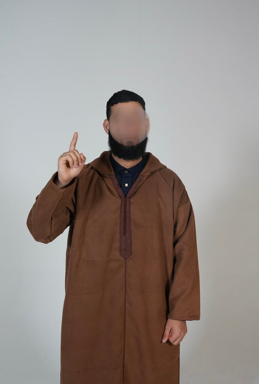 Brown Hooded Winter Moroccan Thobe