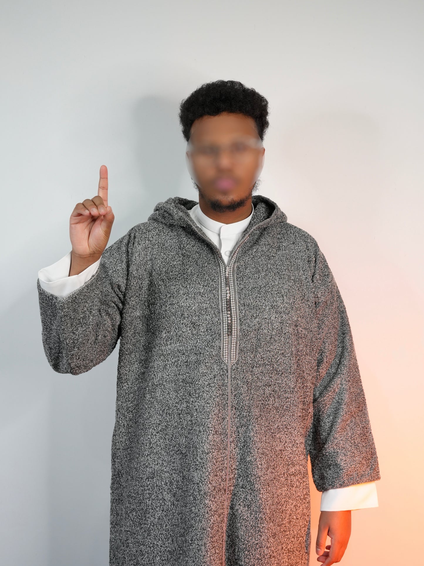 Grey Hooded Winter Moroccan Thobe