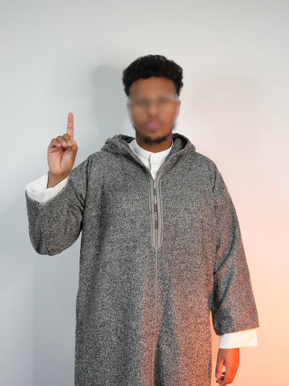 Grey Hooded Winter Moroccan Thobe